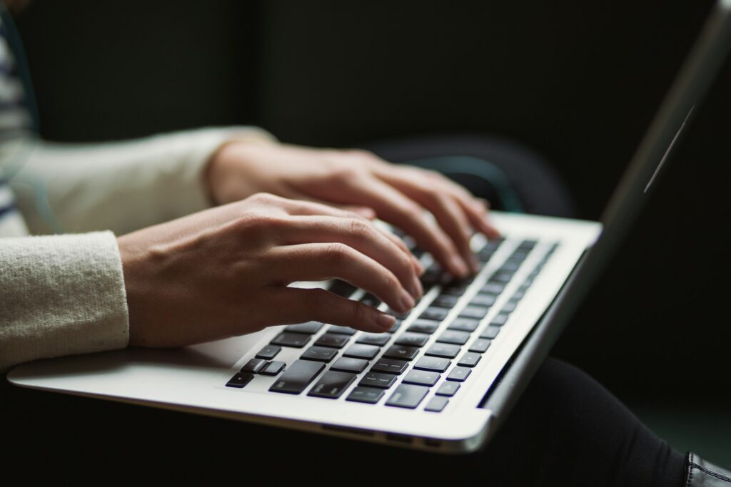 Laptop being used at a workstation