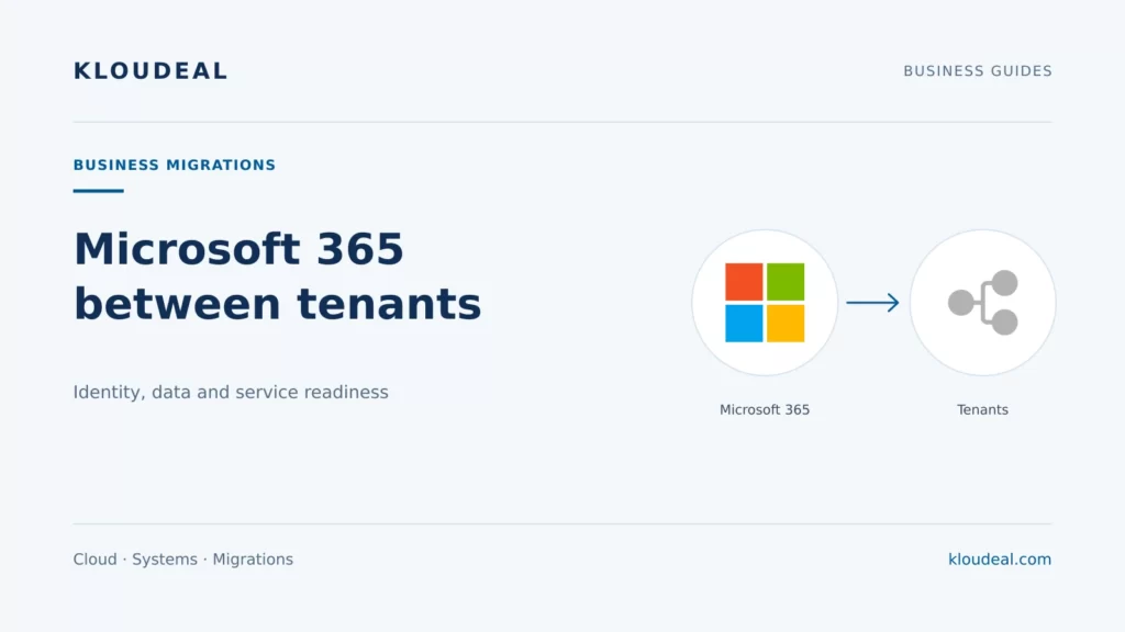 Migrating between Microsoft 365 tenants: a complete guide — Kloudeal editorial illustration
